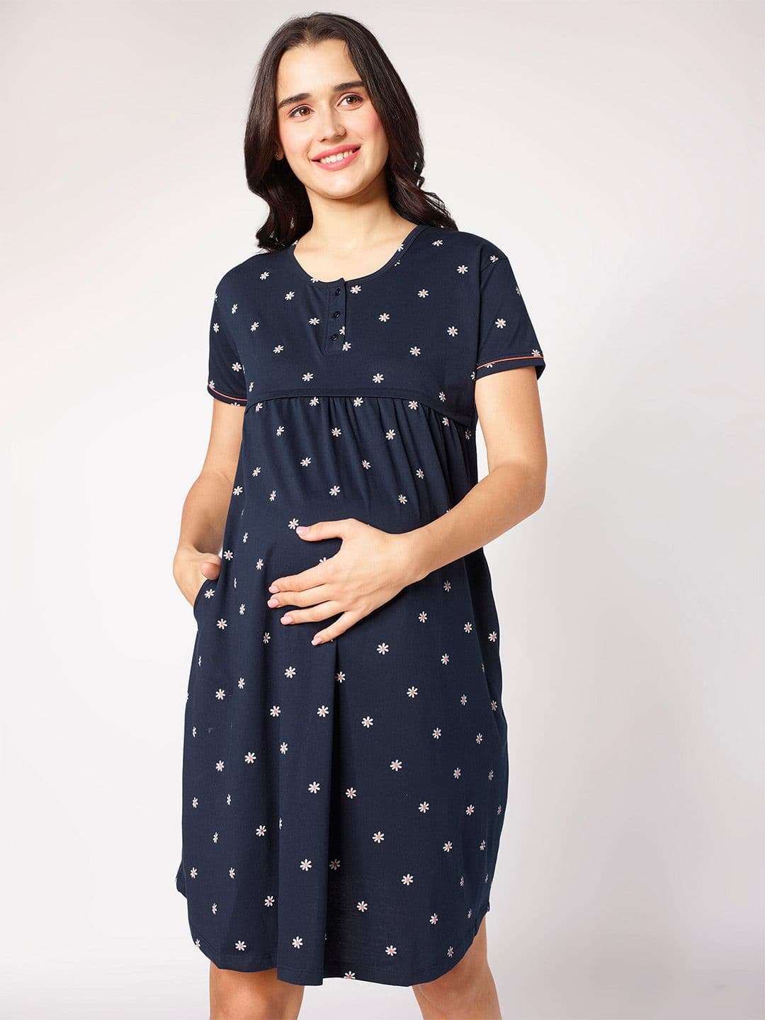 beebelle Navy Blue Floral Printed Maternity Nightdress - view 1