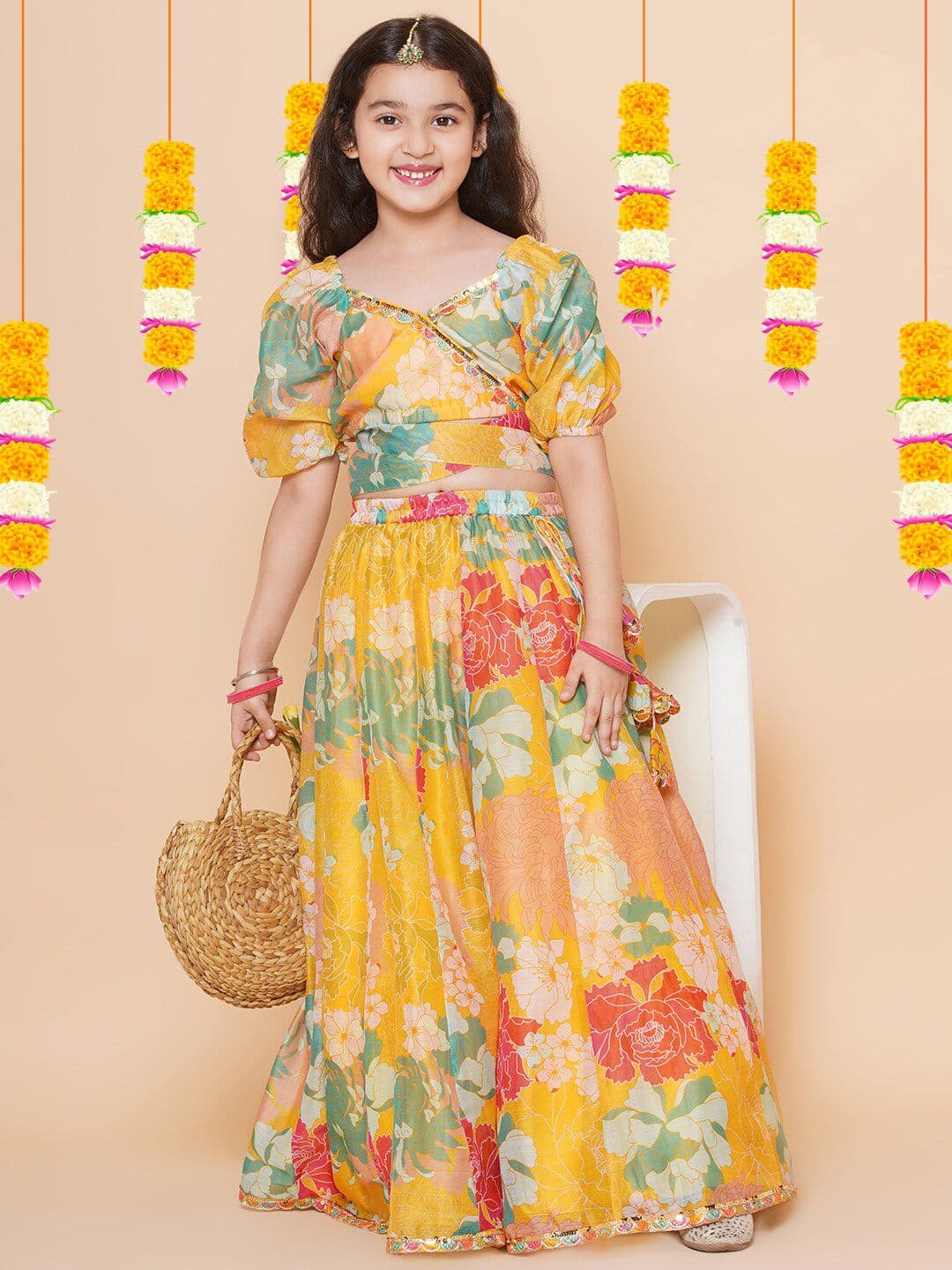 Bitiya by Bhama Girls Floral Printed Ready to Wear Lehenga & Choli - view 1