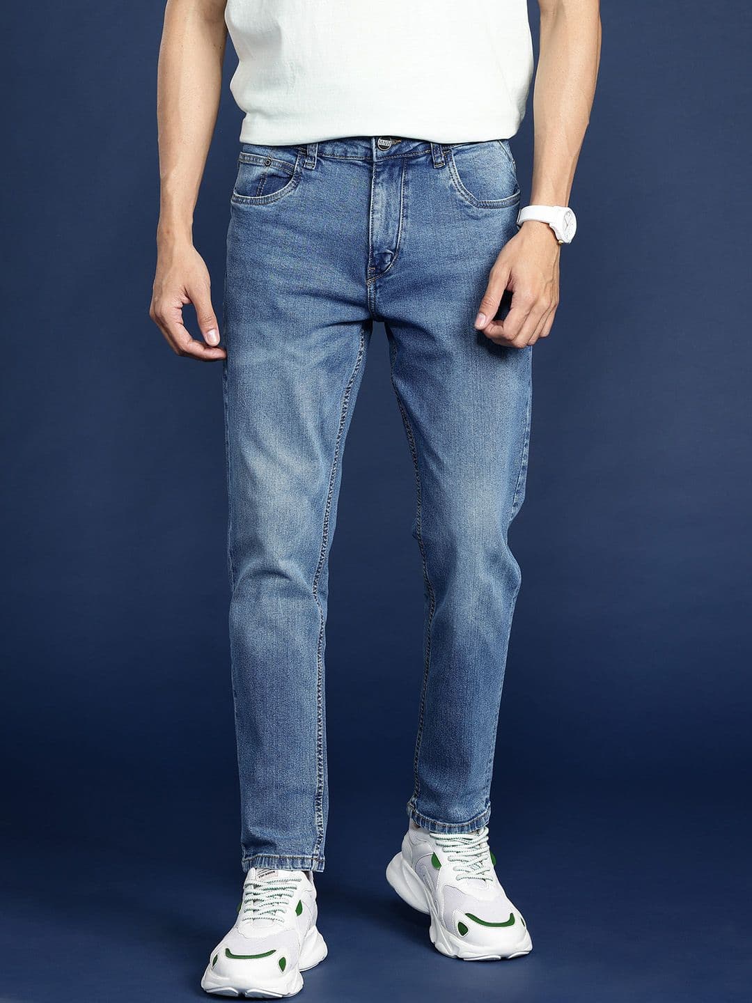 Mast & Harbour Men Slim Tapered Fit Light Fade Stretchable Jeans - view 1