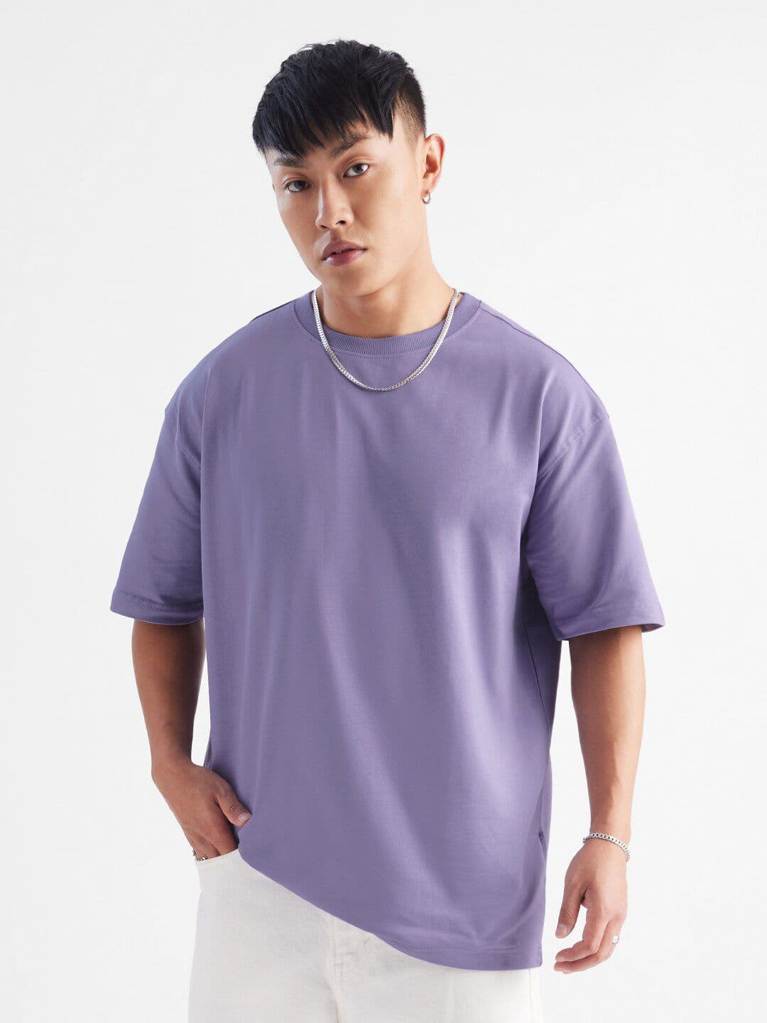The Souled Store Men Oversized Fit Solid Lavender T-Shirts - view 1