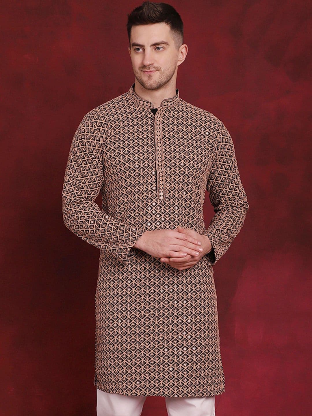 Jompers Floral Embroidered Thread Work Sequinned Pure Cotton Kurta - view 1