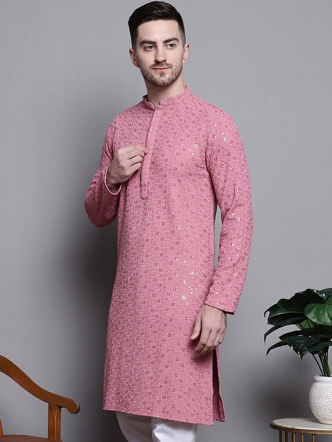 Jompers Floral Embroidered Thread Work Sequinned Pure Cotton Kurta - view 1