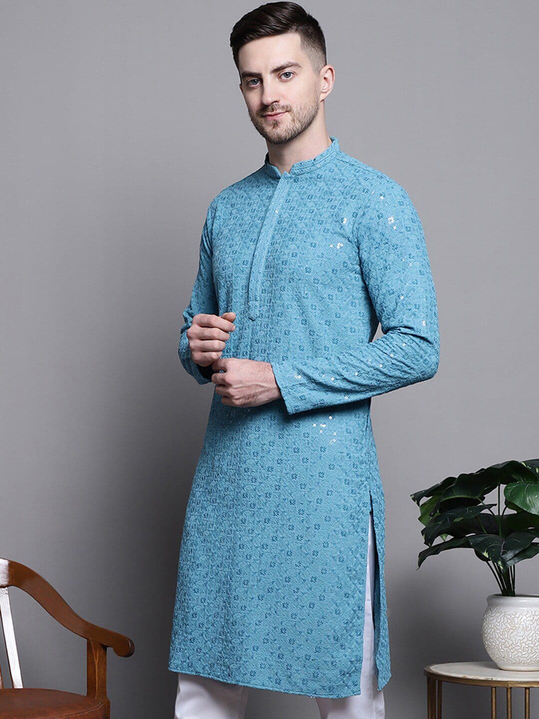 Jompers Geometric Embroidered Thread Work Sequinned Republic Day Republic Day Kurta - view 1