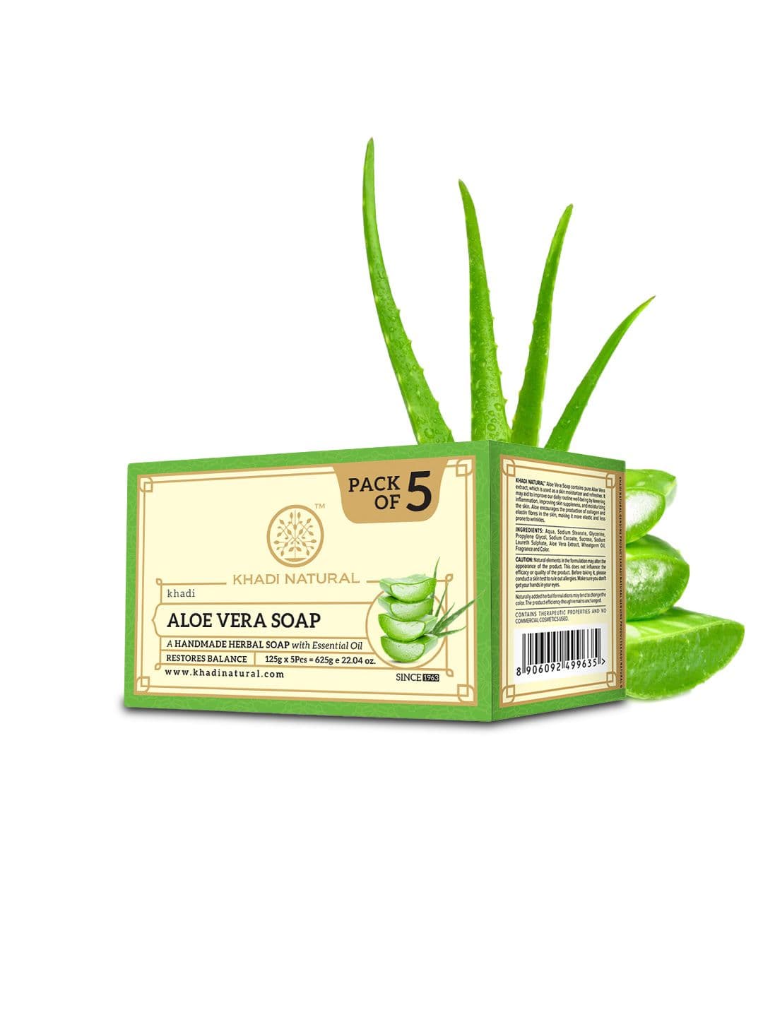 Khadi Natural Set of 5 Aloe Vera Herbal Soap With Essential Oils - 125 g each - view 1