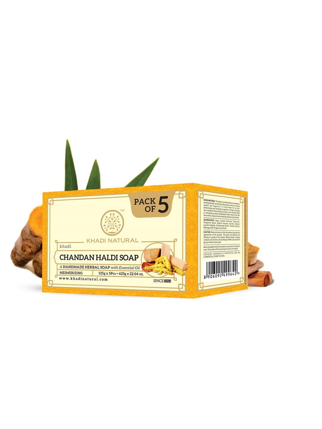 Khadi Natural Set of 5 Chandan Haldi Herbal Soap - 125 g each - view 1