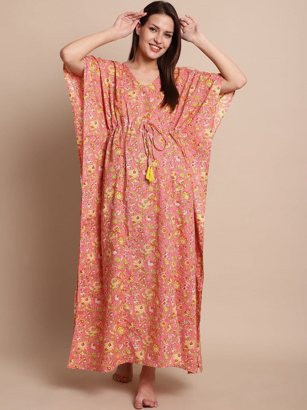 Secret Wish Floral Printed Pure Cotton Kaftan Maternity Nightdress - view 1