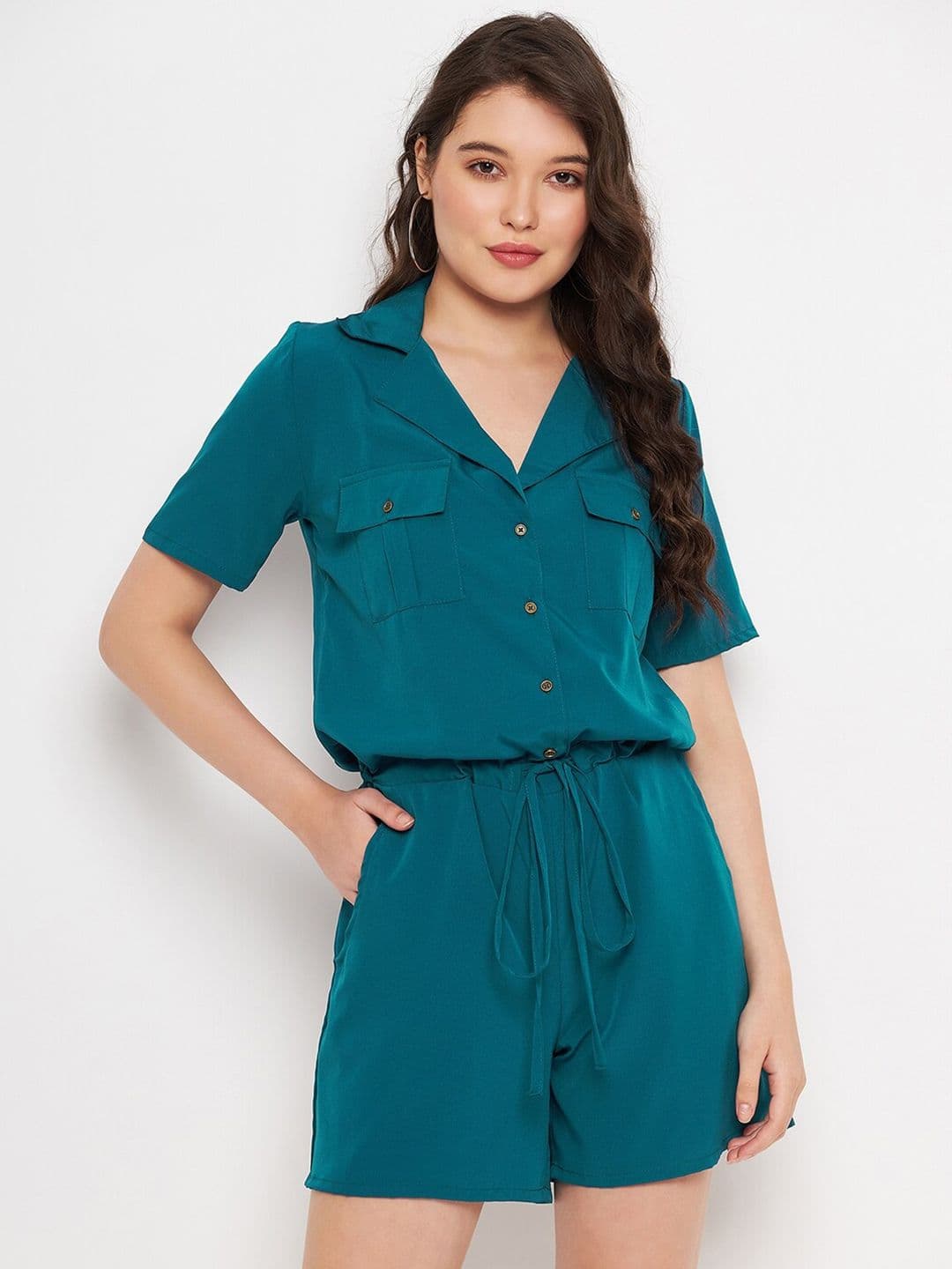 Color Cocktail Shirt Collar Jumpsuit - view 1