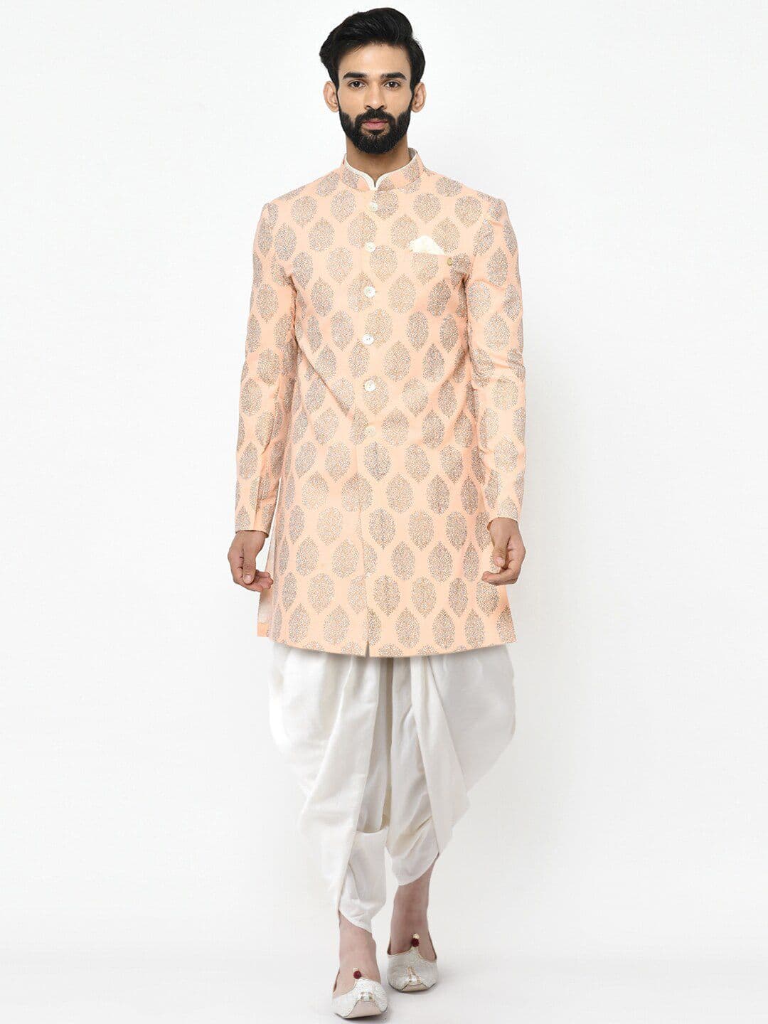 KISAH Men Printed Cotton Indowestern Sherwani Set - view 1