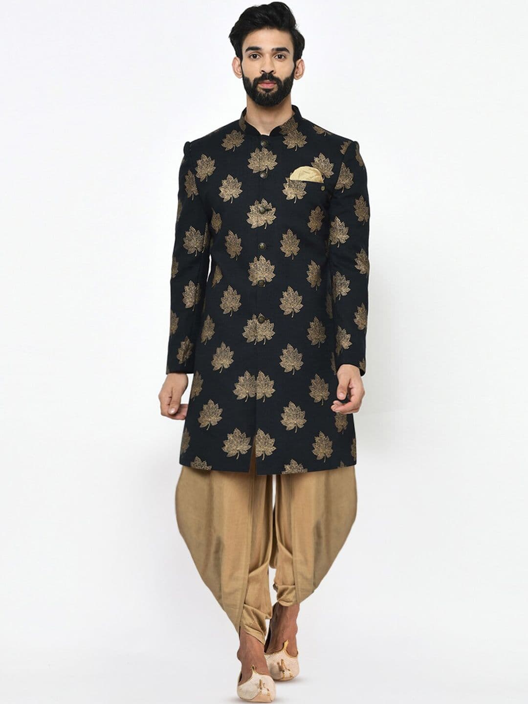 KISAH Men Self-Design Cotton Indowestern Sherwani Set - view 1