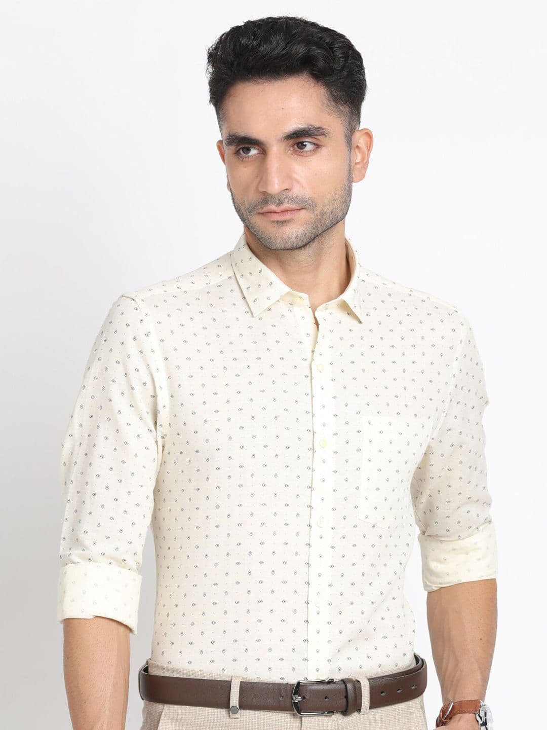 Turtle Micro Ditsy Printed Modern Slim Fit Cotton Linen Formal Shirt - view 1