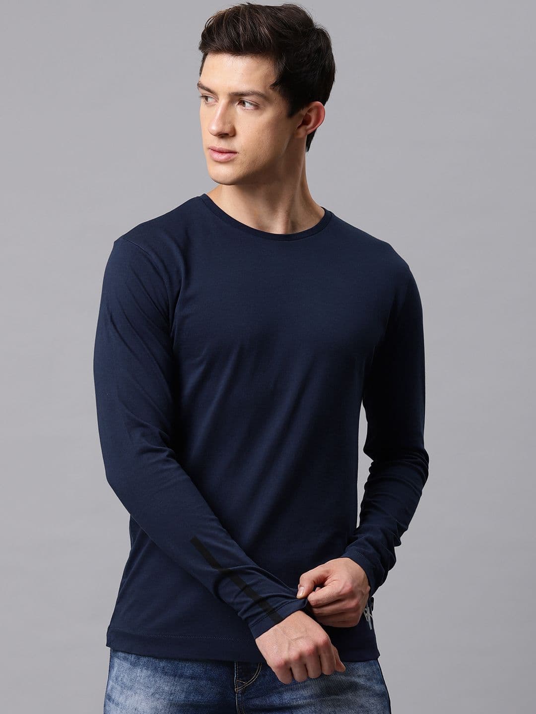 HRX by Hrithik Roshan Men Navy Blue Solid Round Neck Pure Cotton T-shirt - view 1