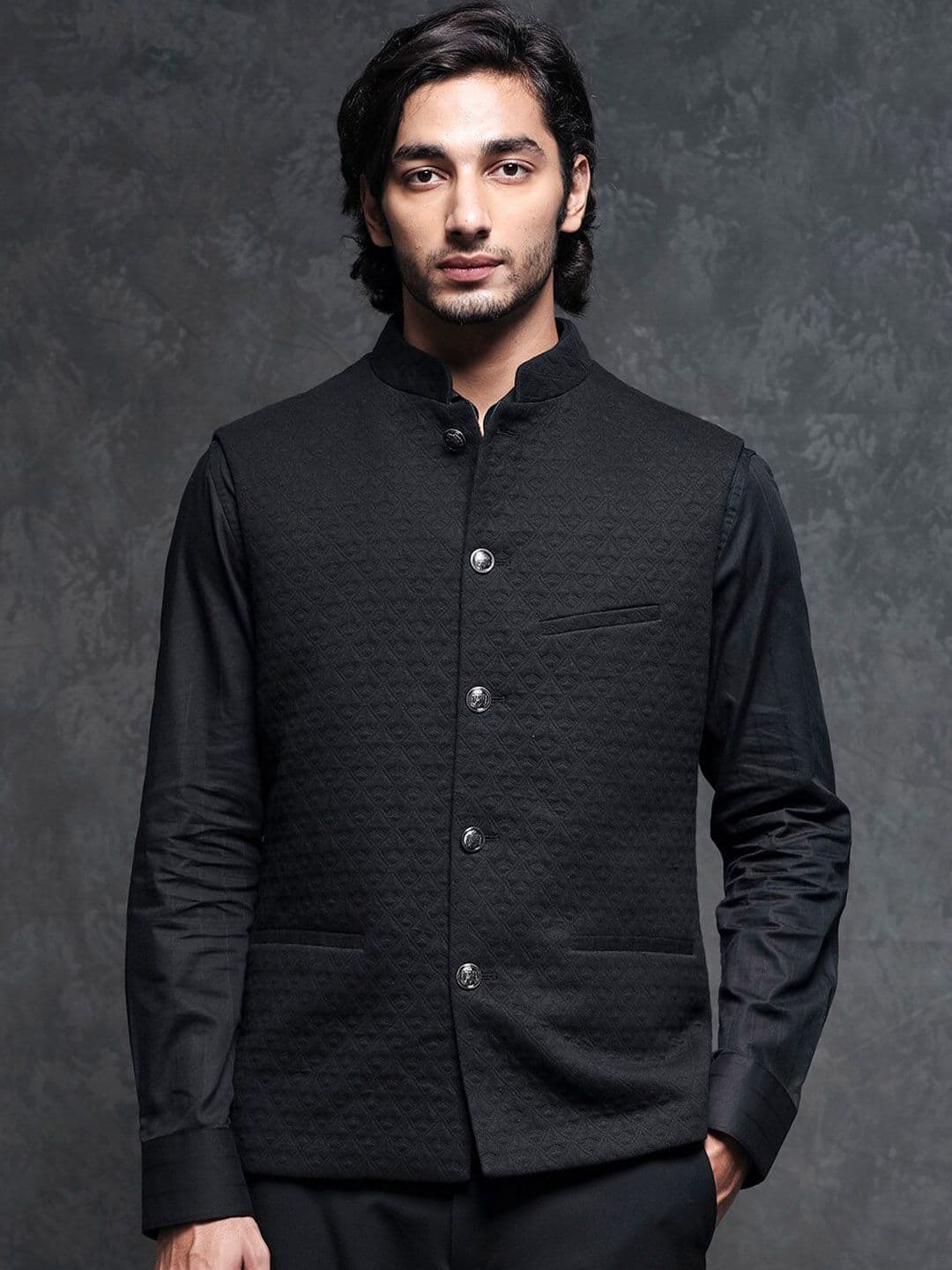 RARE RABBIT Men Black Tailored Fit Festive Bandhgala - view 1