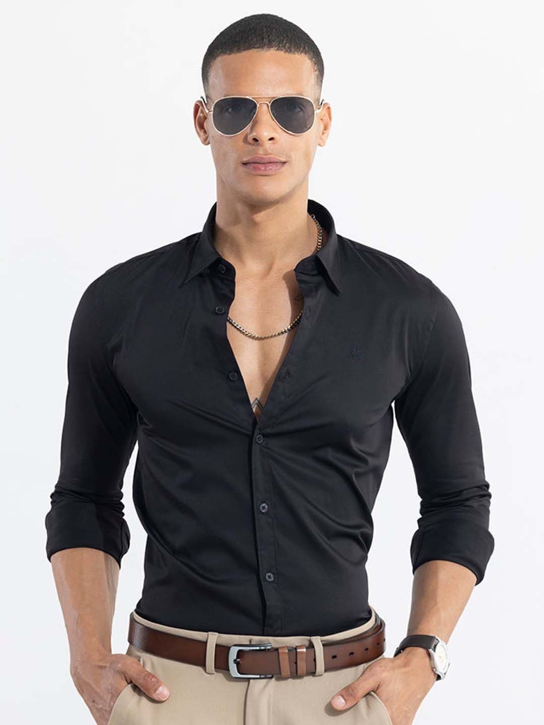 Snitch Black Classic Slim Fit Casual Shirt - view 1