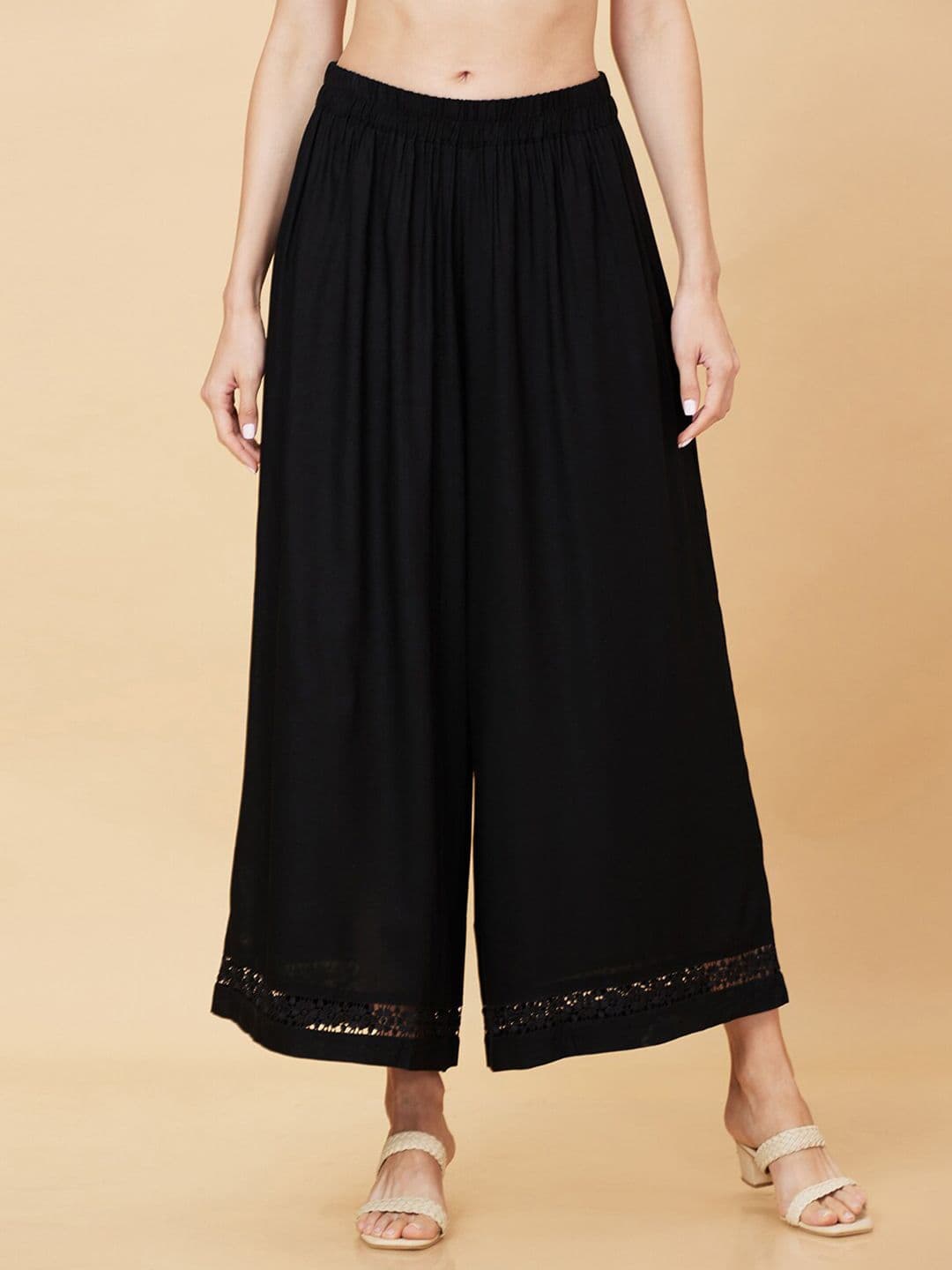 Globus Floral Lace Hem Design Wide Leg Ethnic Palazzos - view 1