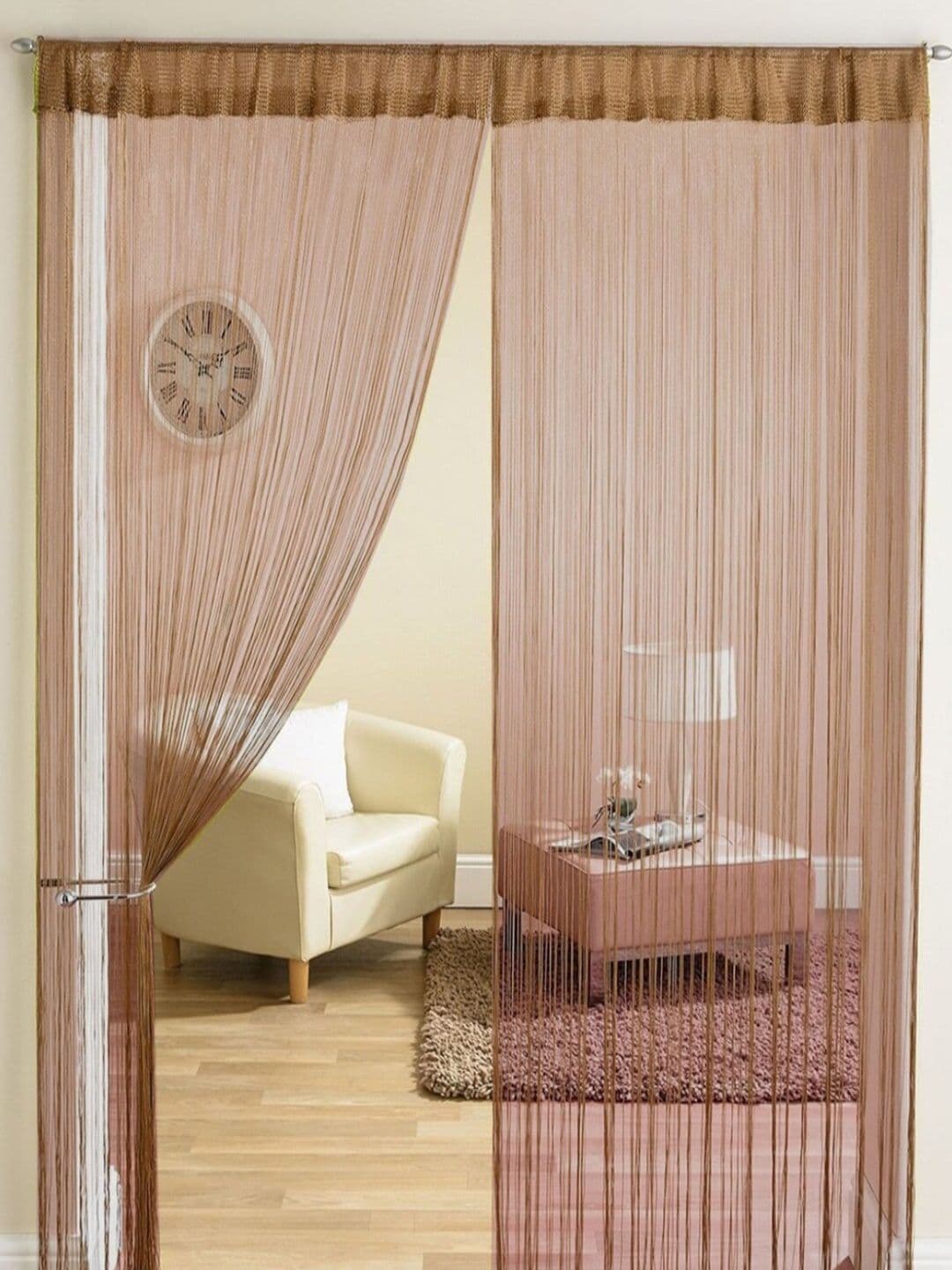 Homefab India Brown 2 Pieces Sheer Threads String Long Door Curtains - view 1