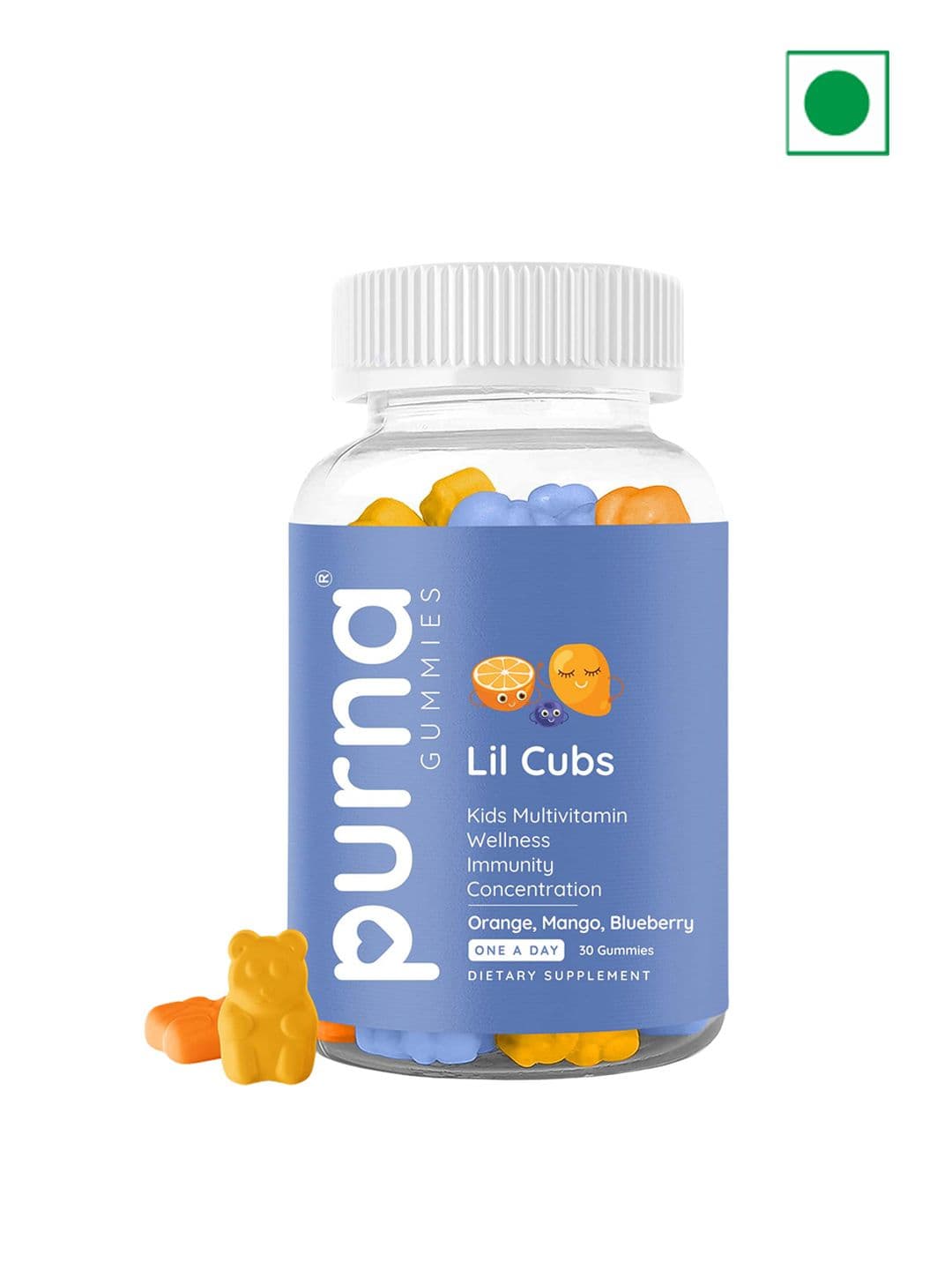 Purna Gummies Lil Cubs Multivitamin Immunity Gummies with Orange & Mango - 30 Pieces - view 1