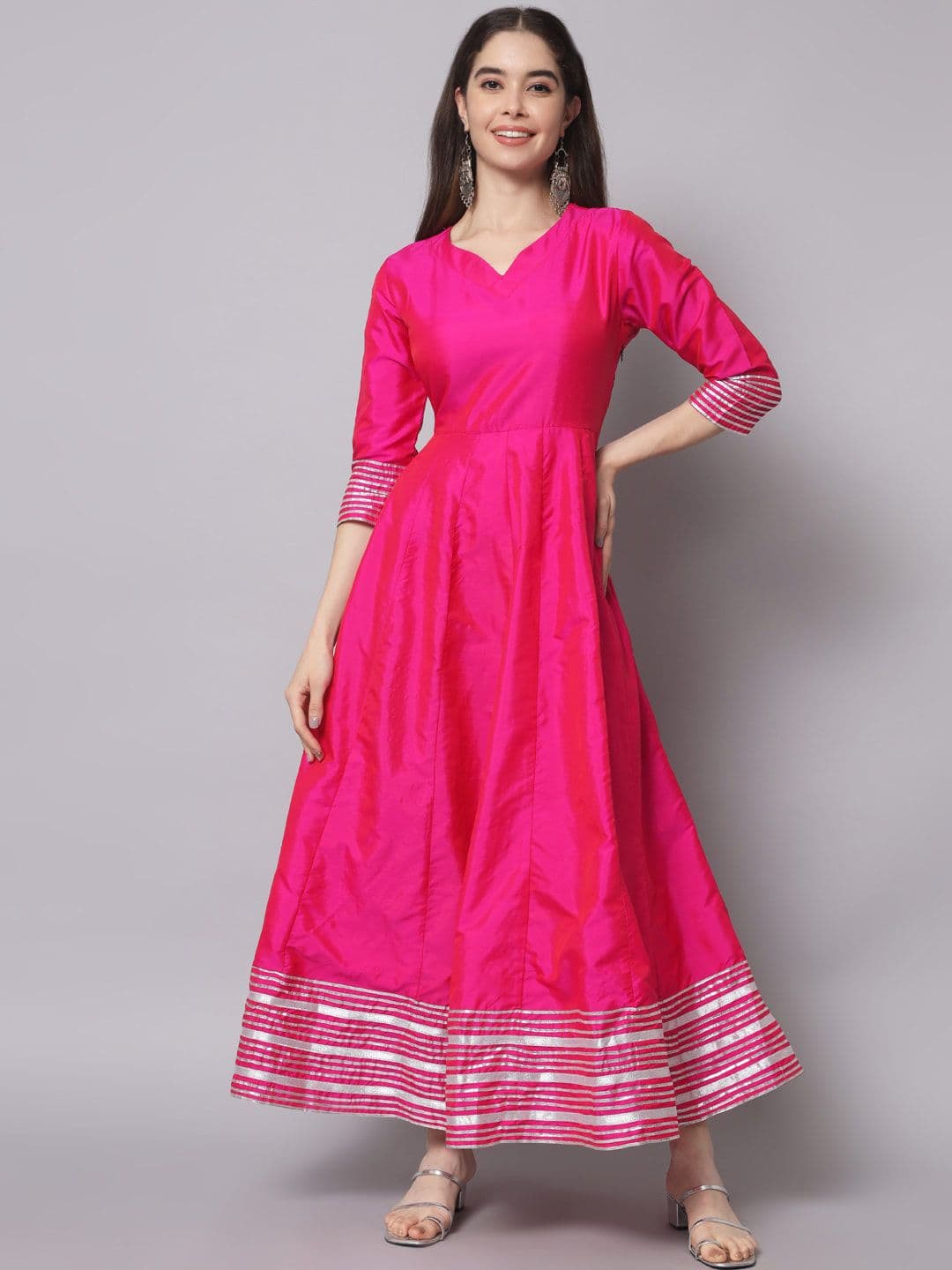 Sangria Silk Regular Sleeves Anarkali Ethnic Dress - view 1