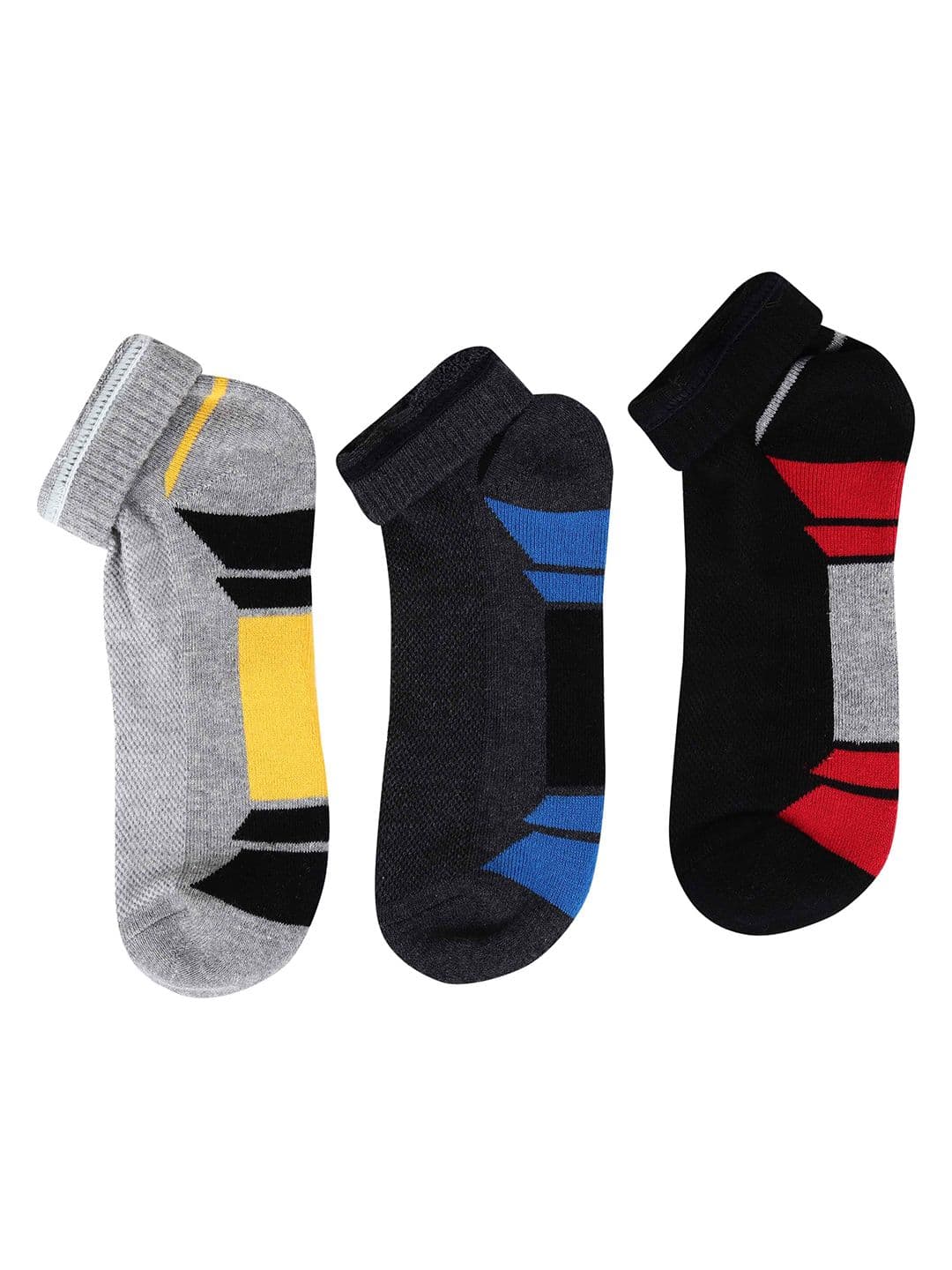 HRX by Hrithik Roshan Unisex Black & Grey Pack Of 3 Patterned Ankle Length Socks - view 1