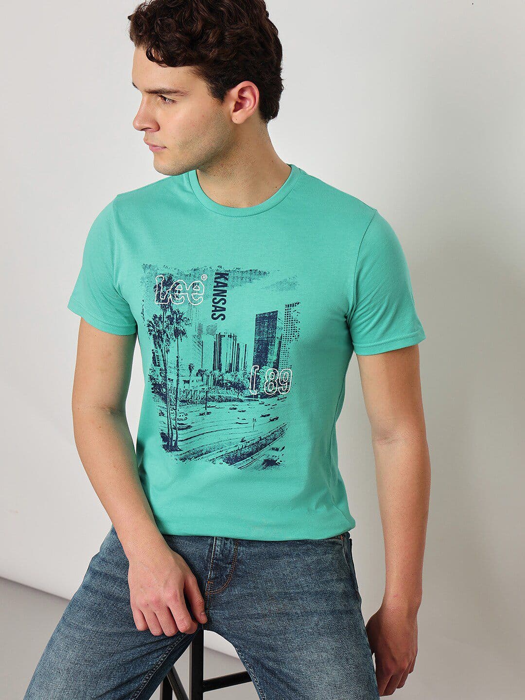Lee Slim Fit Graphic Printed Round Neck Cotton Casual T-Shirt - view 1