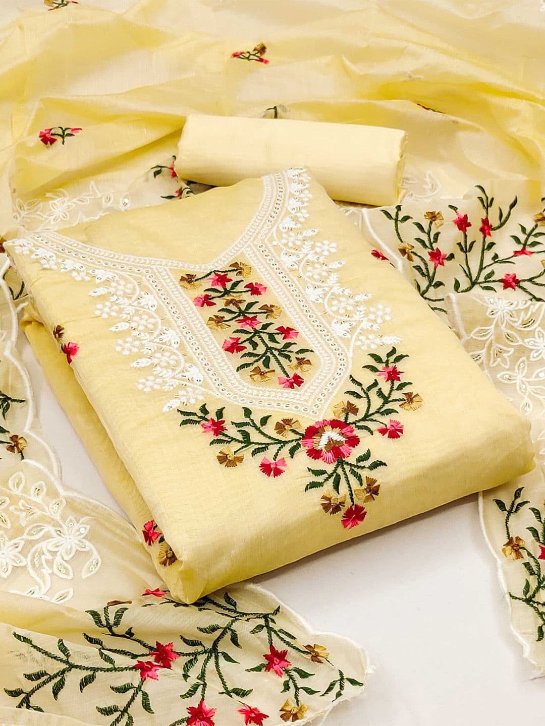 KALINI Embroidered Art Silk Unstitched Dress Material - view 1