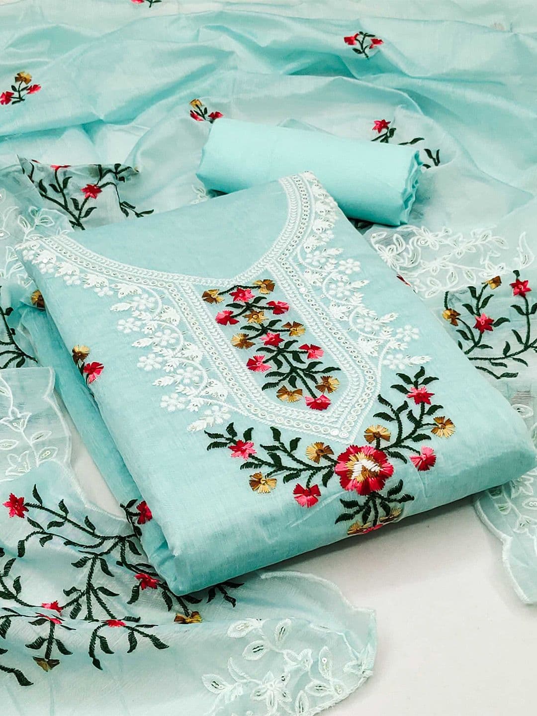 KALINI Embroidered Art Silk Unstitched Dress Material - view 1