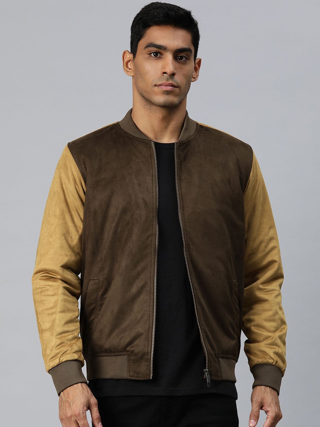 Pierre Carlo Men Colourblocked Suede Open Front Jacket - view 1