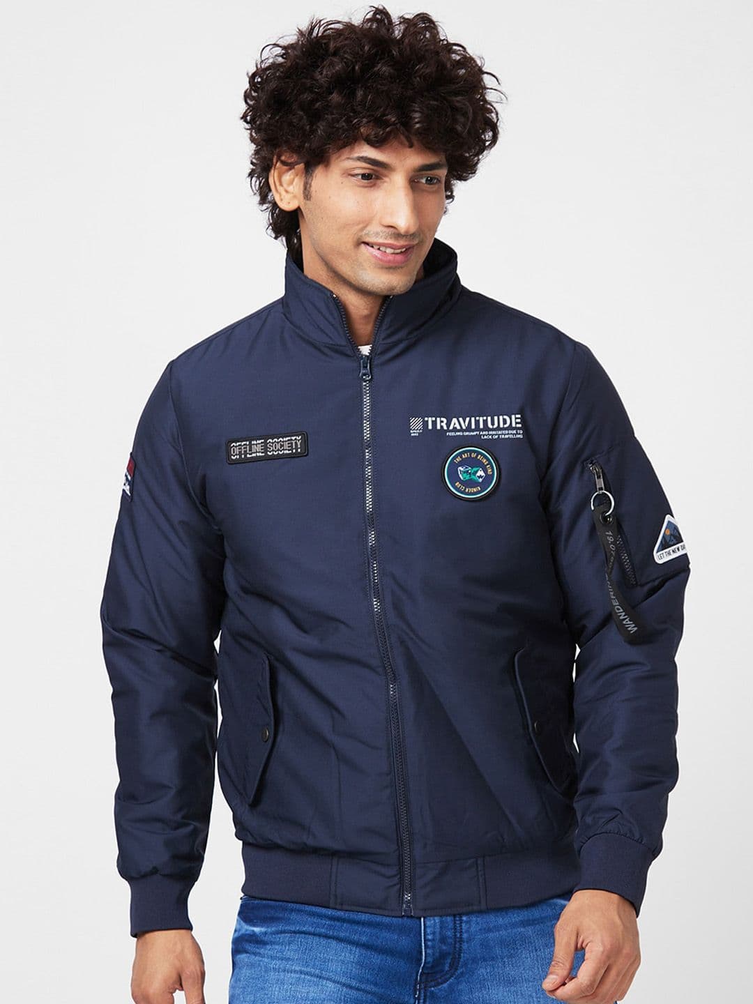 SPYKAR Stand Collar Bomber With Patchwork Jacket - view 1