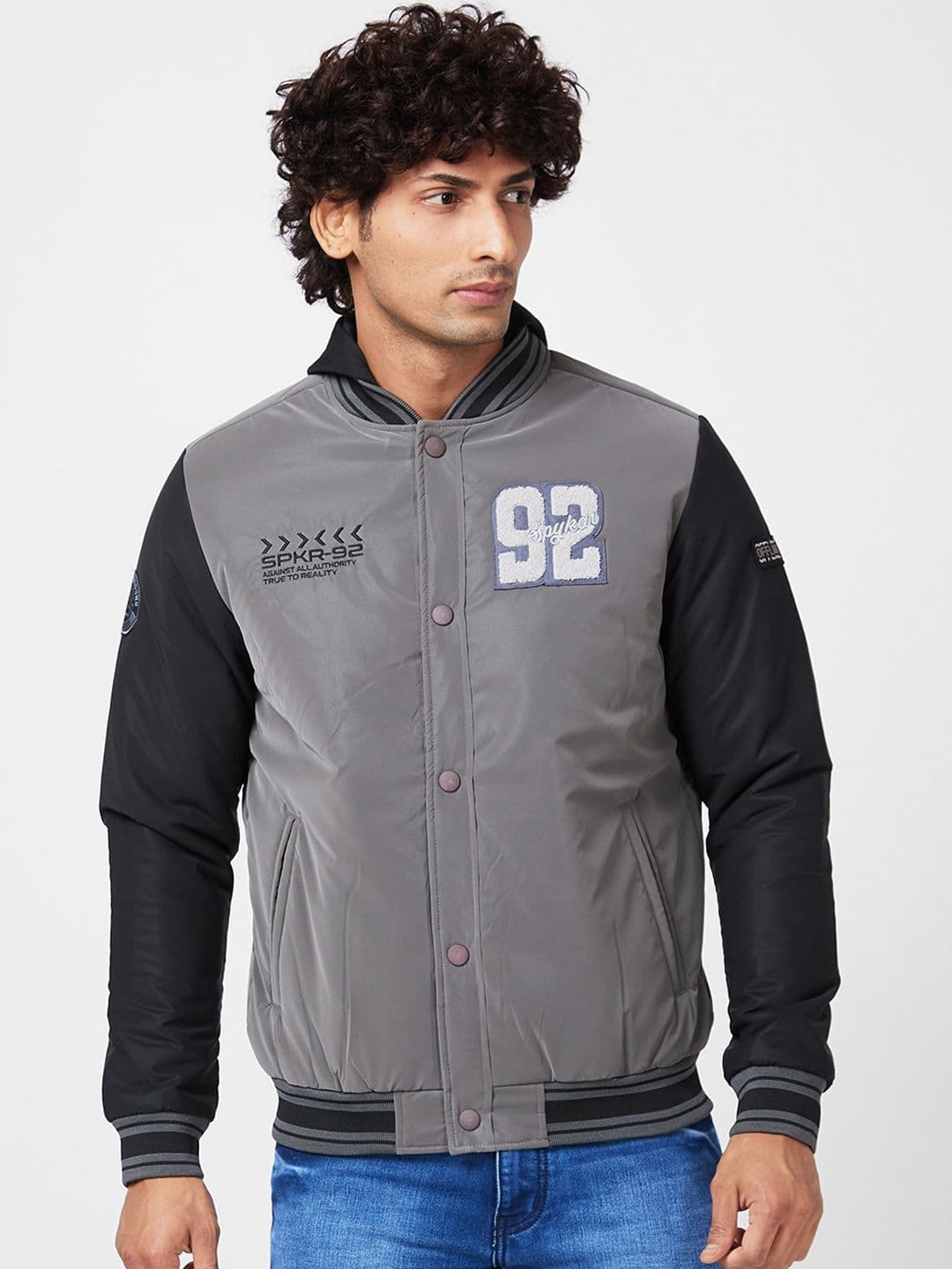 SPYKAR Typography Printed Hooded Varsity Jacket - view 1