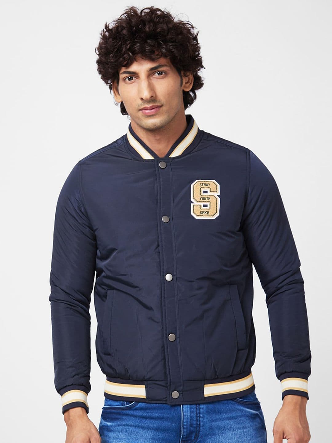 SPYKAR Stand Collar Bomber With Patchwork Jacket - view 1