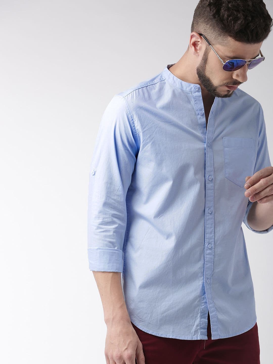 HIGHLANDER Men Satin Blue Slim Fit Casual Shirt - view 1