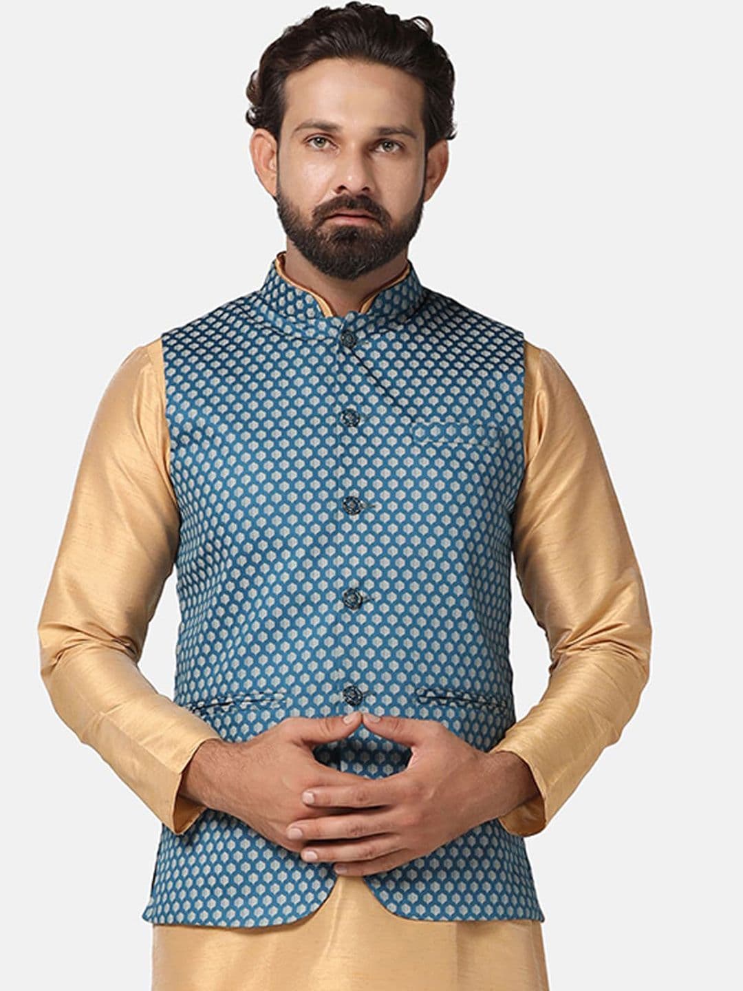 TAHVO Printed Mandarin Collar Nehru Jacket - view 1