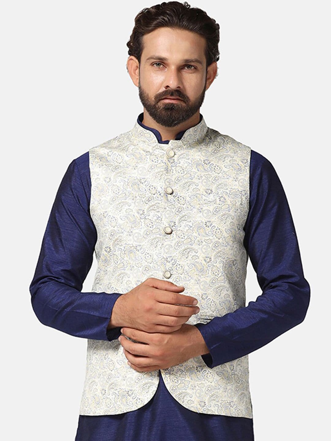 TAHVO Printed Mandarin Collar Nehru Jacket - view 1