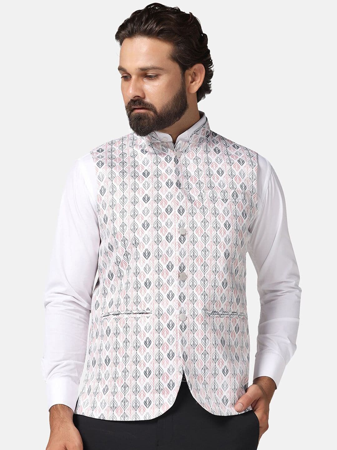 TAHVO Printed Mandarin Collar Nehru Jacket - view 1