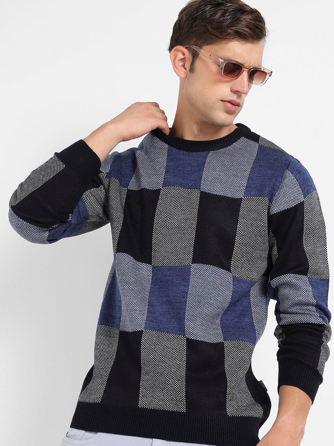 CAHOOT Checked Ribbed Woollen Pullover - view 1