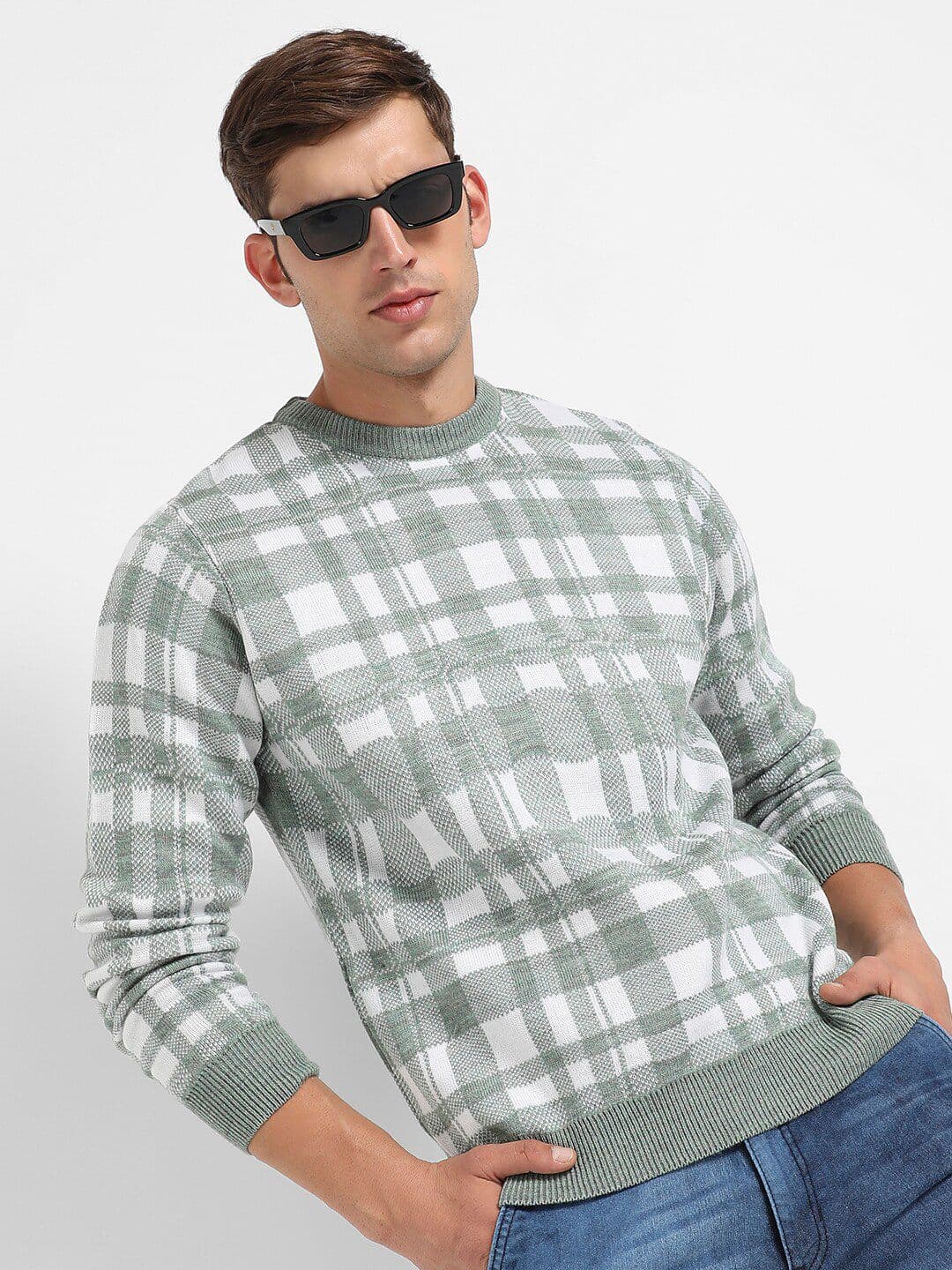 CAHOOT Checked Ribbed Woollen Pullover - view 1
