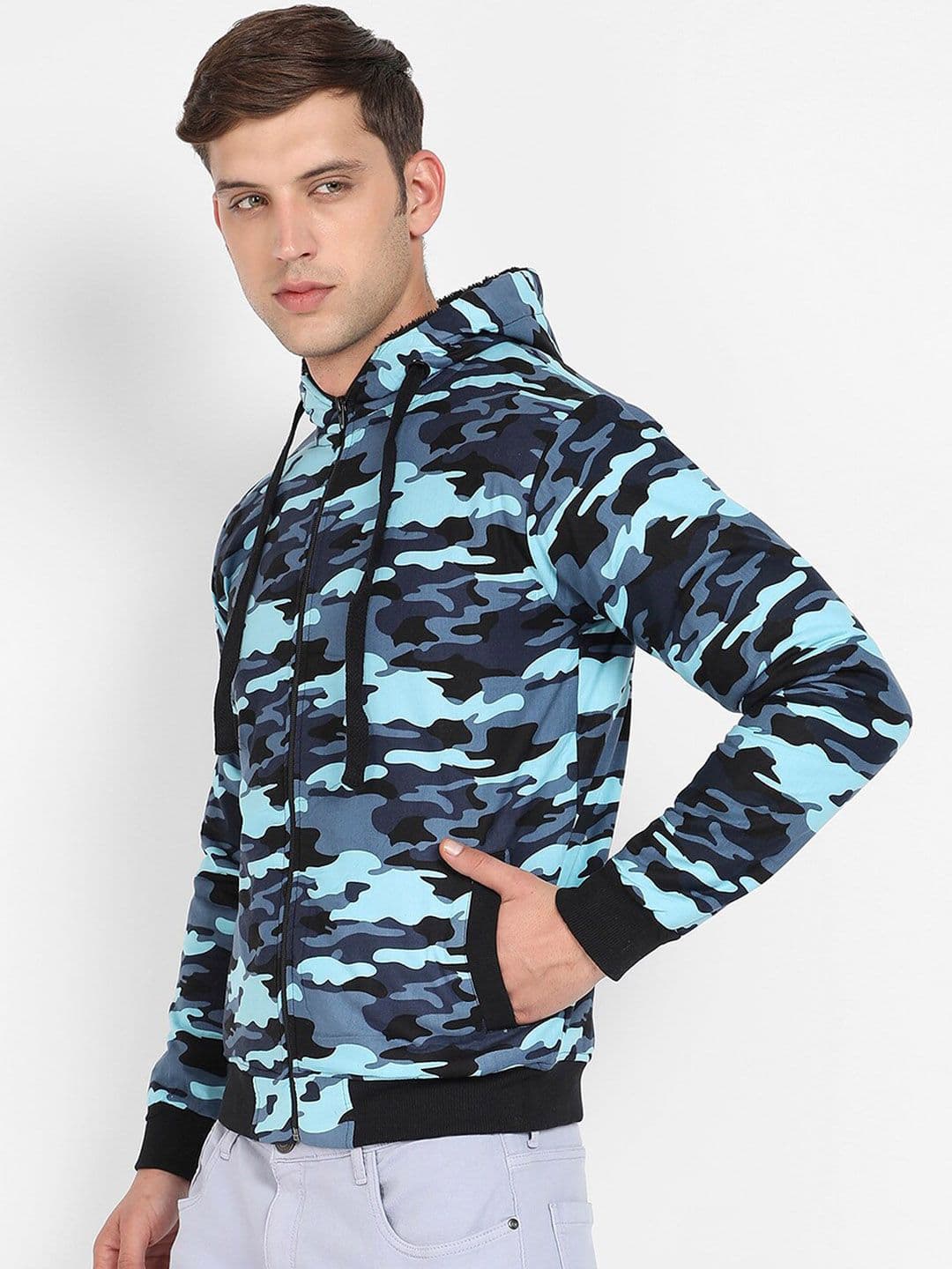 CAHOOT Blue Windcheater Camouflage Printed Hooded Cotton Bomber Jacket - view 1