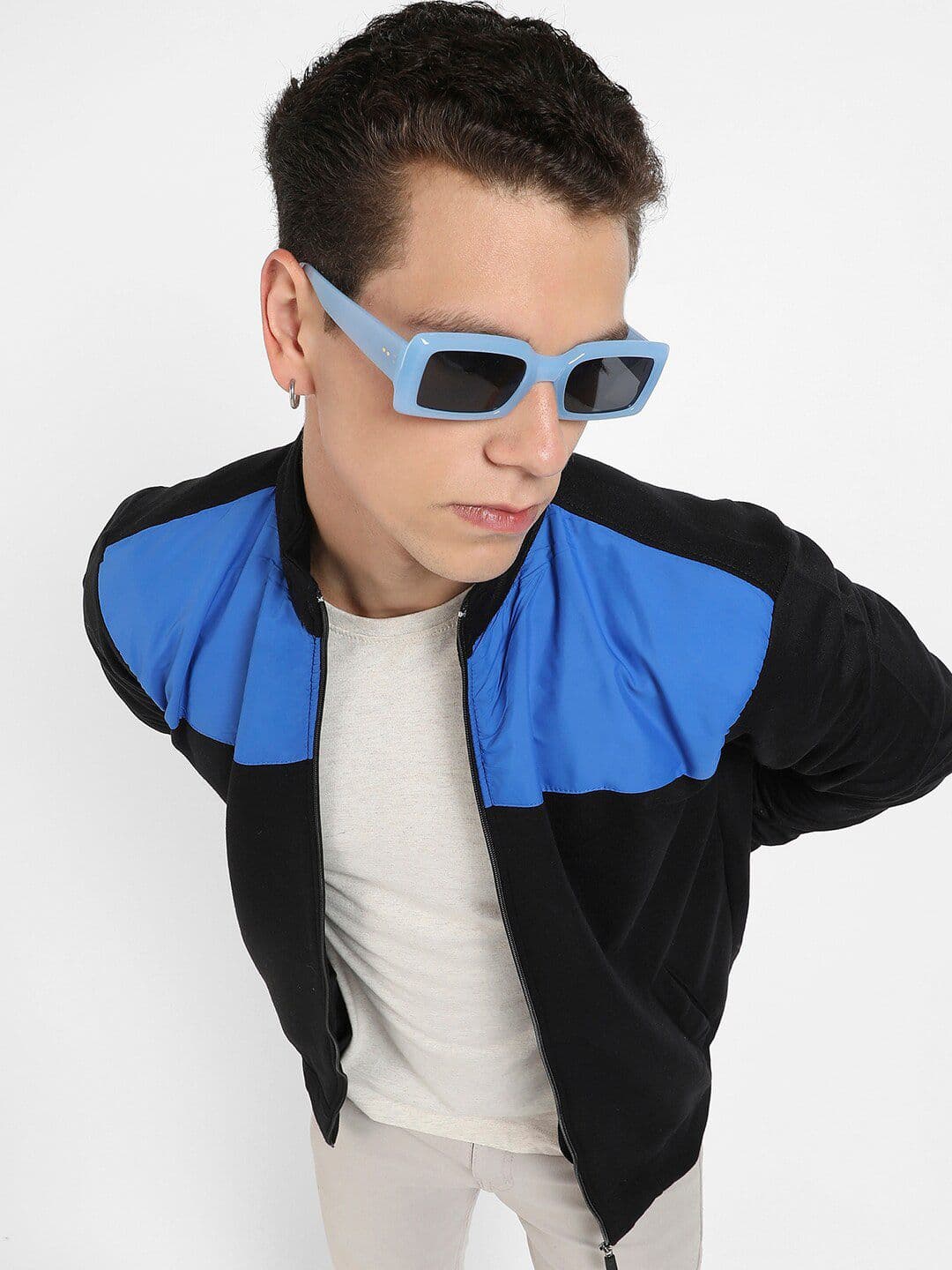 CAHOOT Black & Blue Colourblocked Windcheater Outdoor Cotton Sporty Jacket - view 1