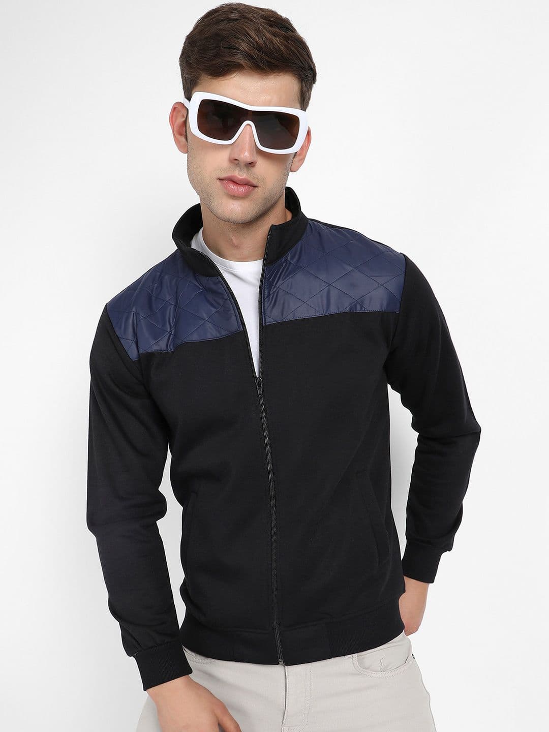 CAHOOT Black Windcheater Mock Collar Patchwork Bomber Jacket - view 1