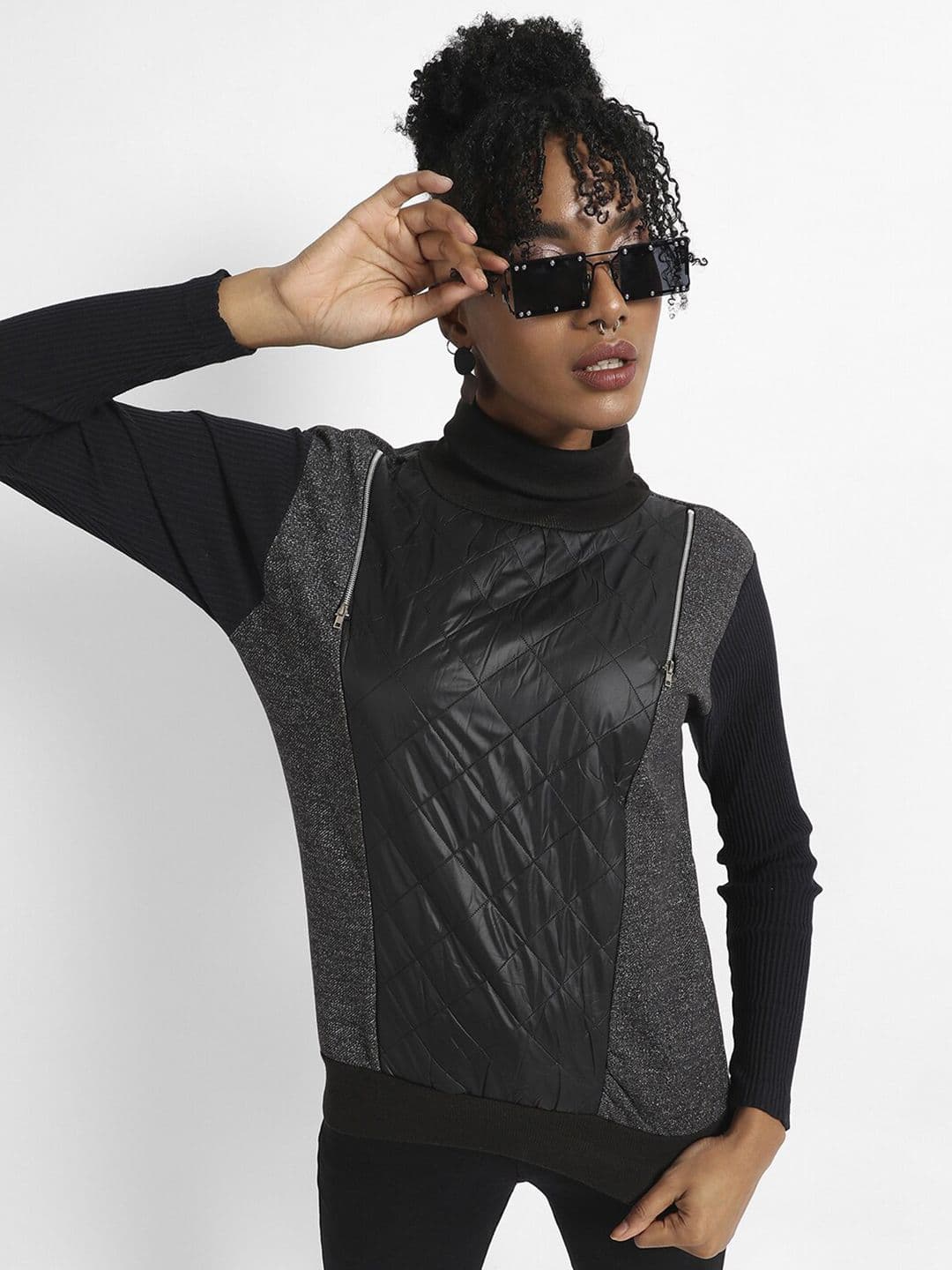 PINACOLADA Colourblocked Turtle Neck Cotton Pullover Sweatshirt - view 1
