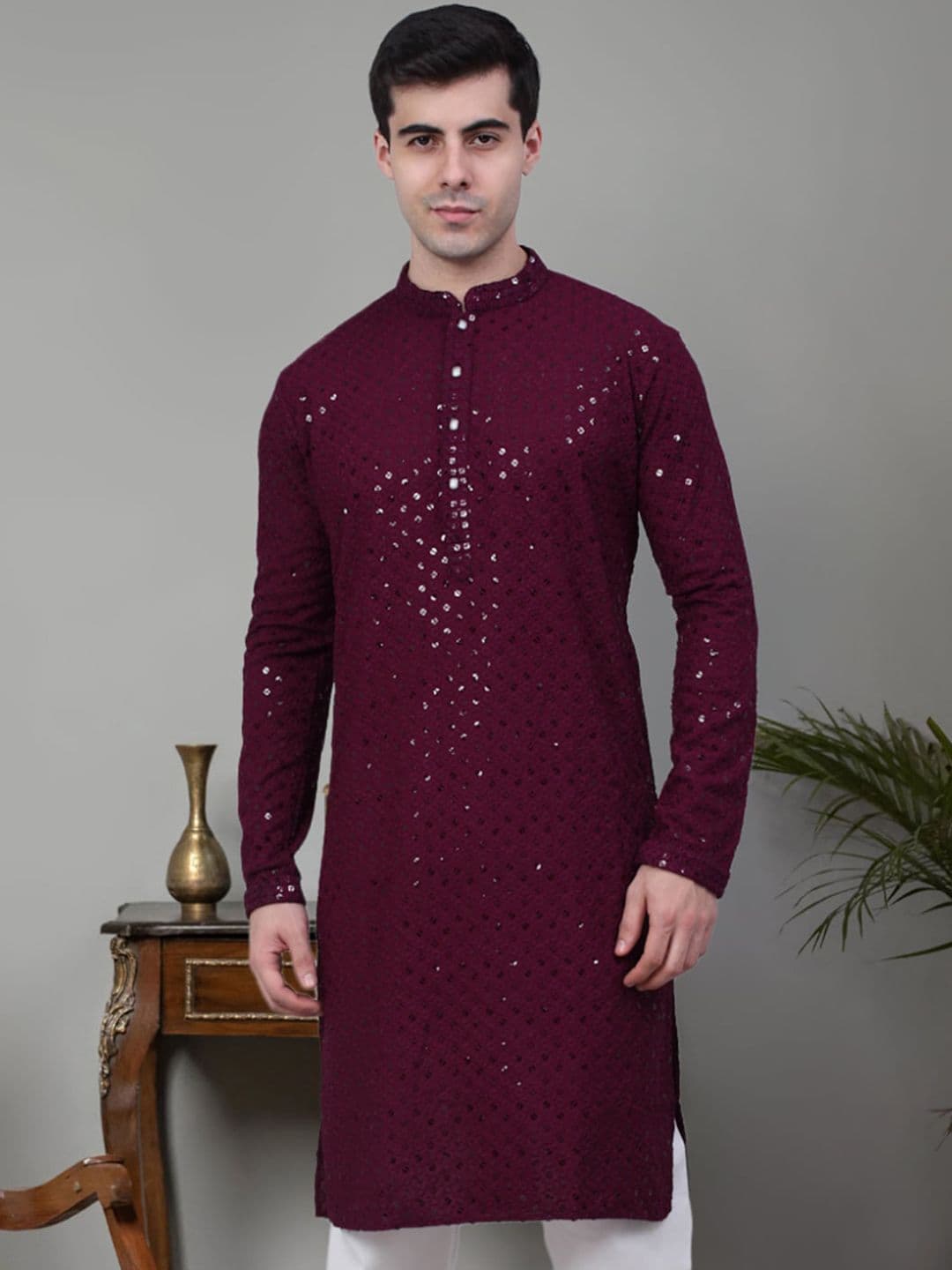 Jompers Embroidered Mandarin Collar Pure Cotton Chikankari Kurta - view 1