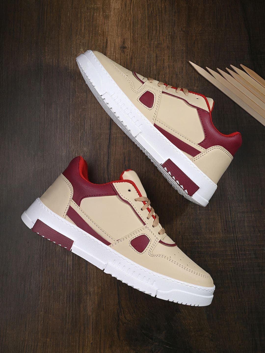 Mast & Harbour Men Cream-Coloured & Red Colourblocked Sneakers - view 1