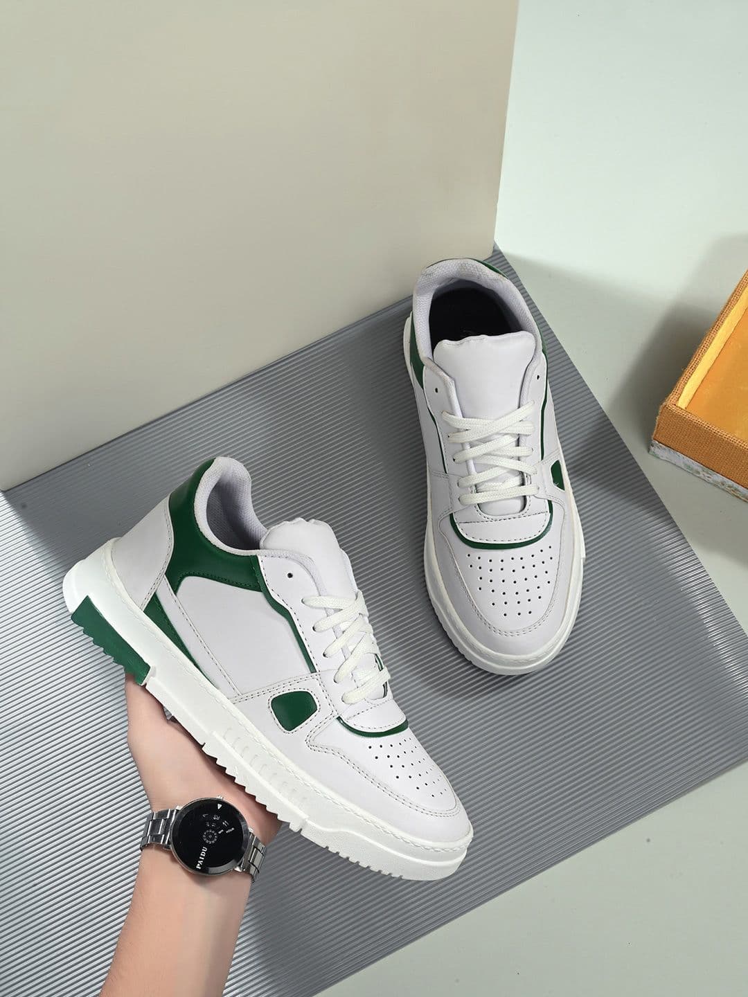 Mast & Harbour Men White & Green Perforated Sneakers - view 1