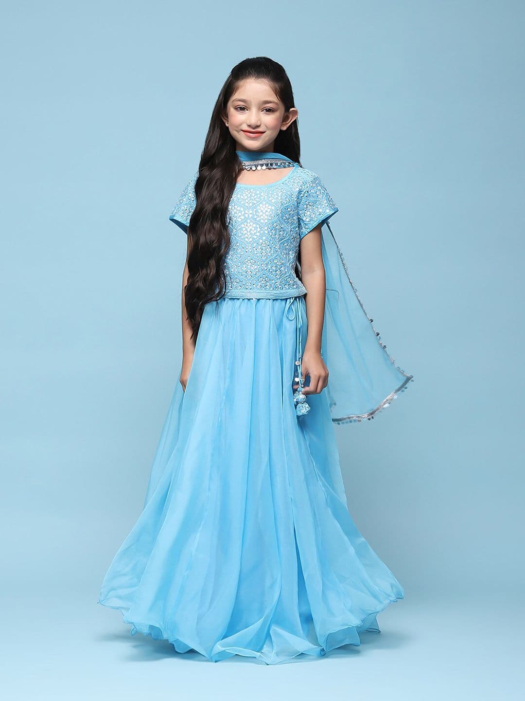 Biba Girls Embroidered Sequinned Ready to Wear Lehenga & Blouse With Dupatta - view 1