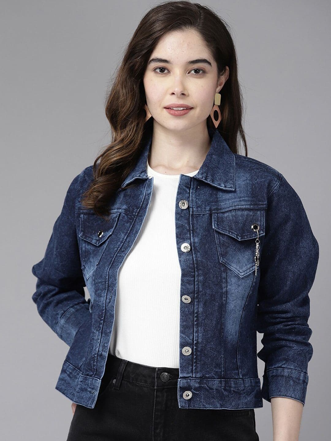 BAESD Spread Collar Washed Cotton Denim Jacket - view 1