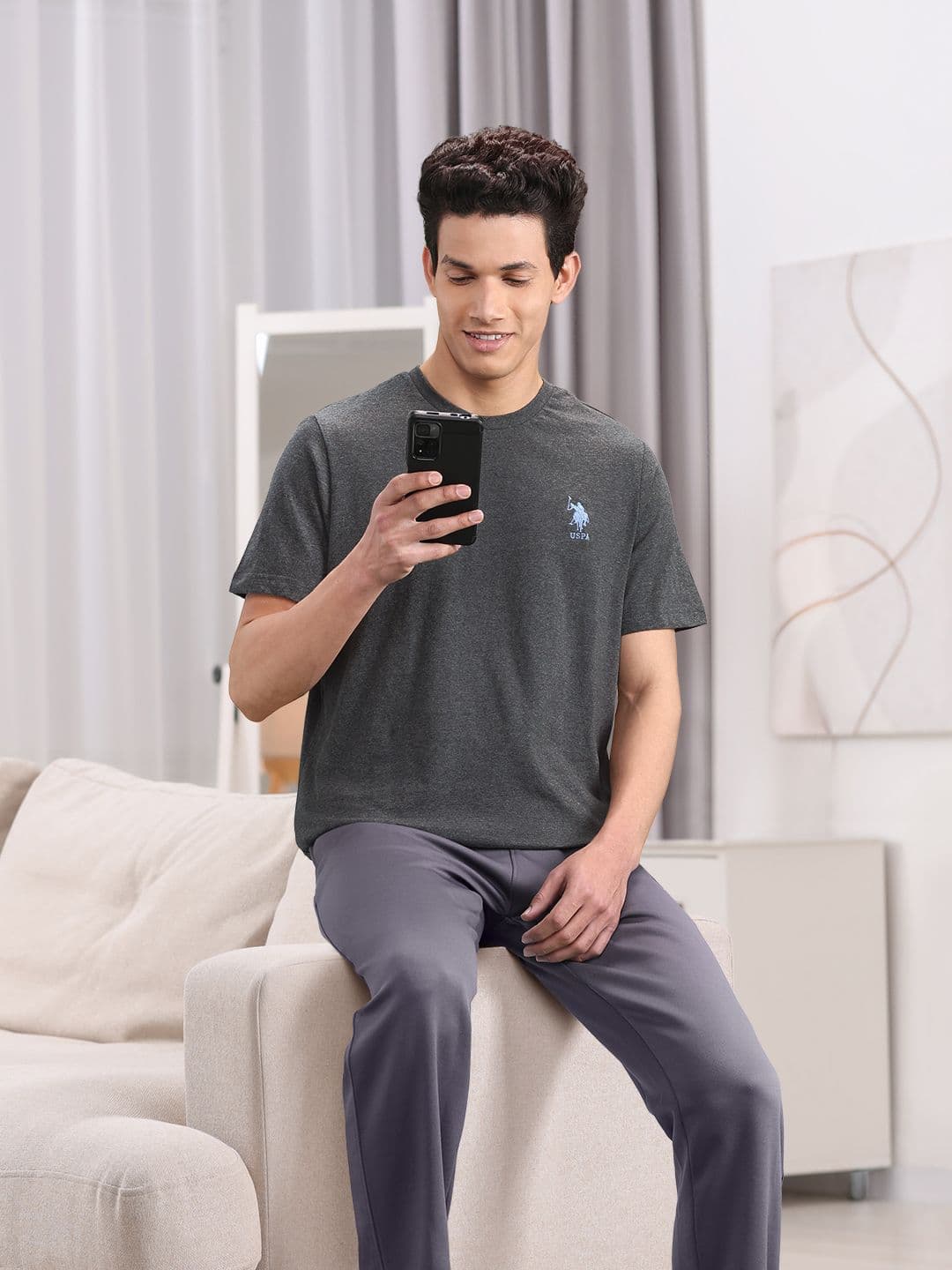 U.S. Polo Assn. Charcoal Grey Solid Lounge T-Shirt - view 1