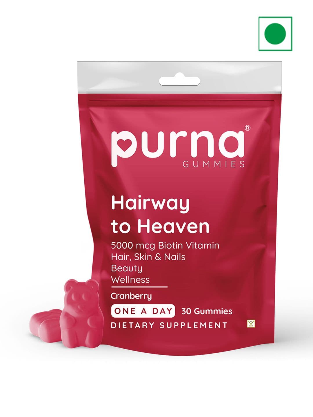 Purna Gummies Hairway To Heaven Cranberry Beauty Wellness Gummies - 30 Gummies - view 1