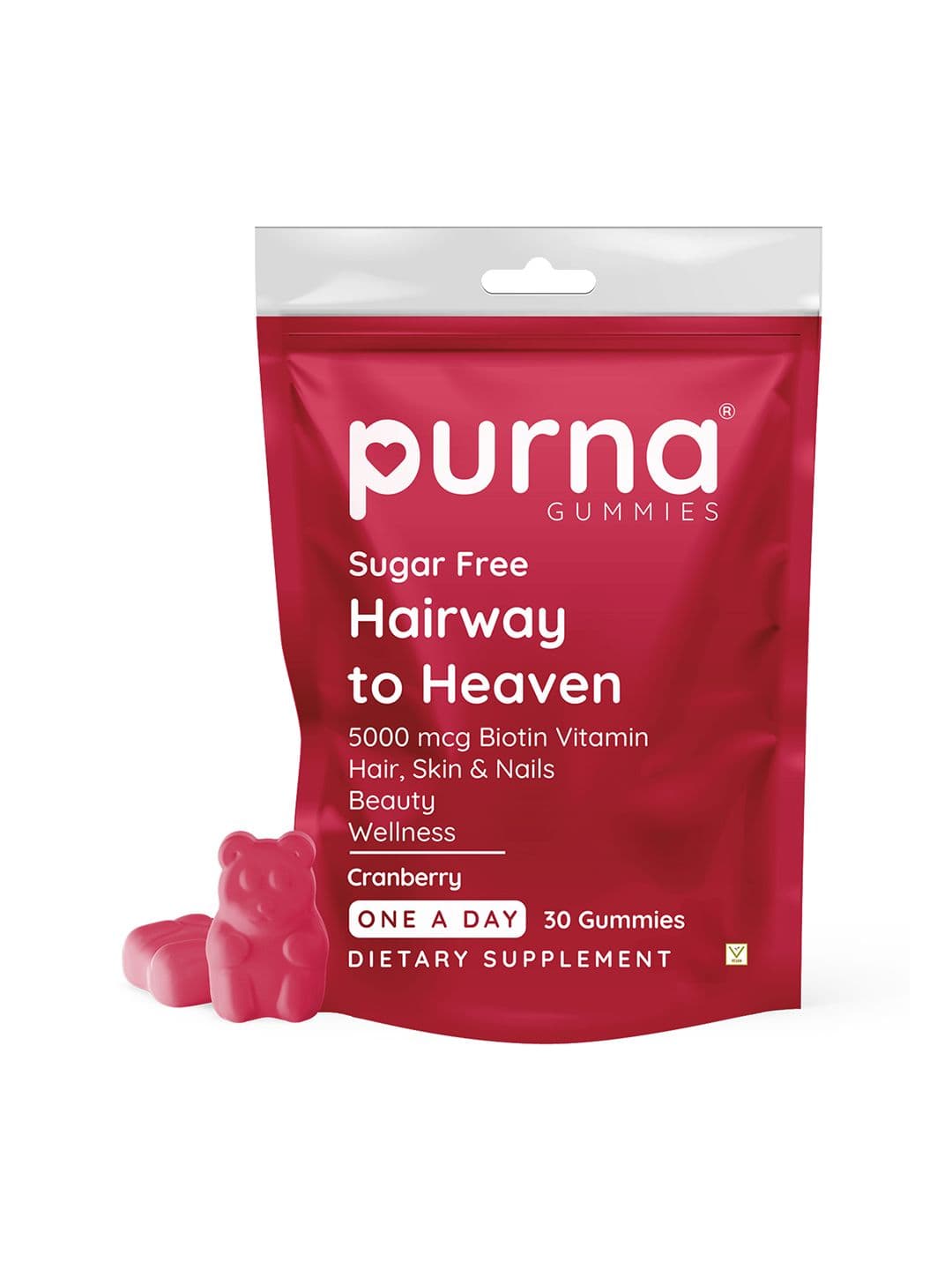 Purna Gummies Hairway To Heaven Cranberry Flavoured Sugar Free Biotin Gummies - 30 Gummies - view 1