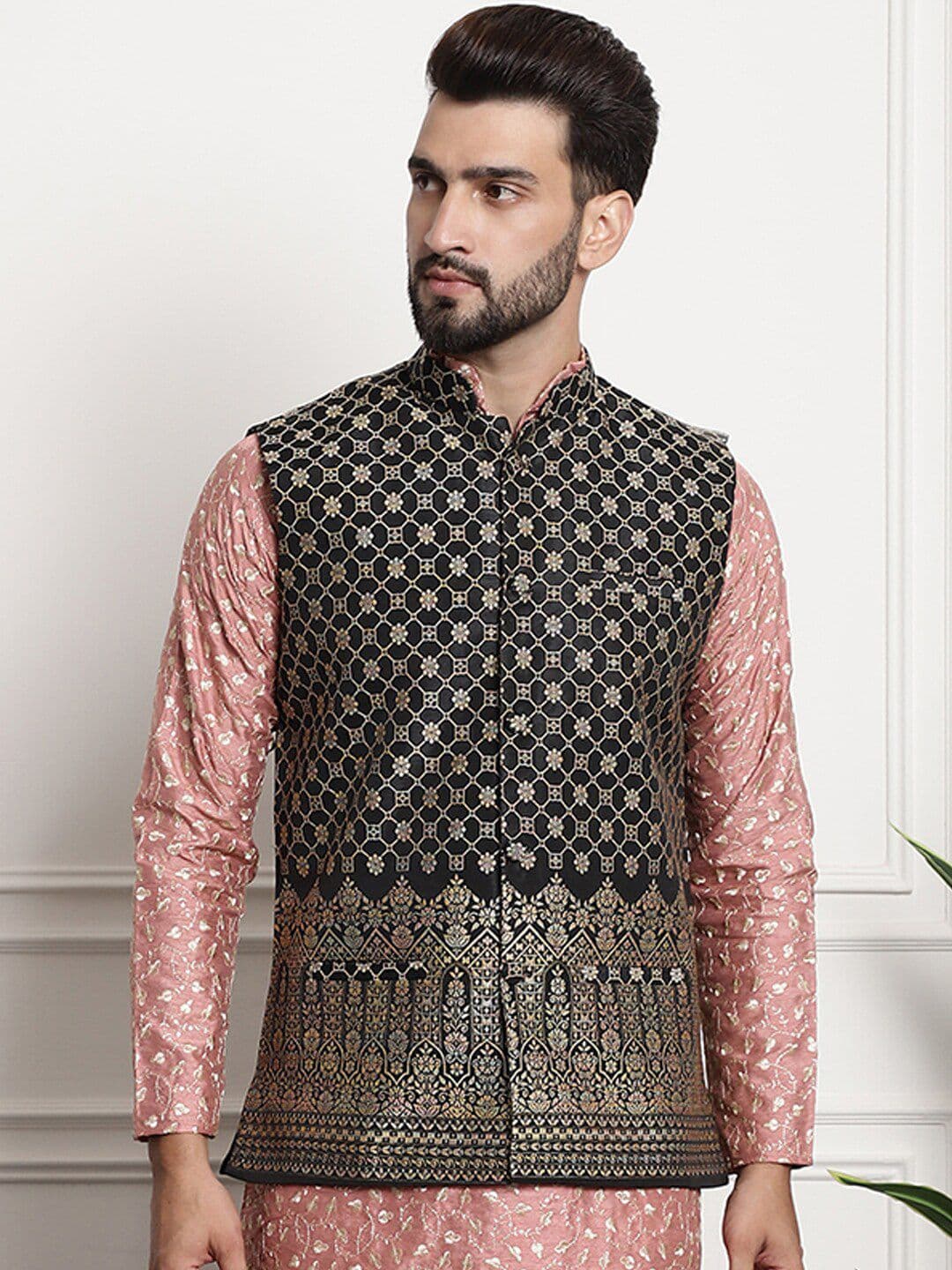 SOJANYA Ethnic Motifs Embroidered Mandarin Collar Nehru Jackets - view 1