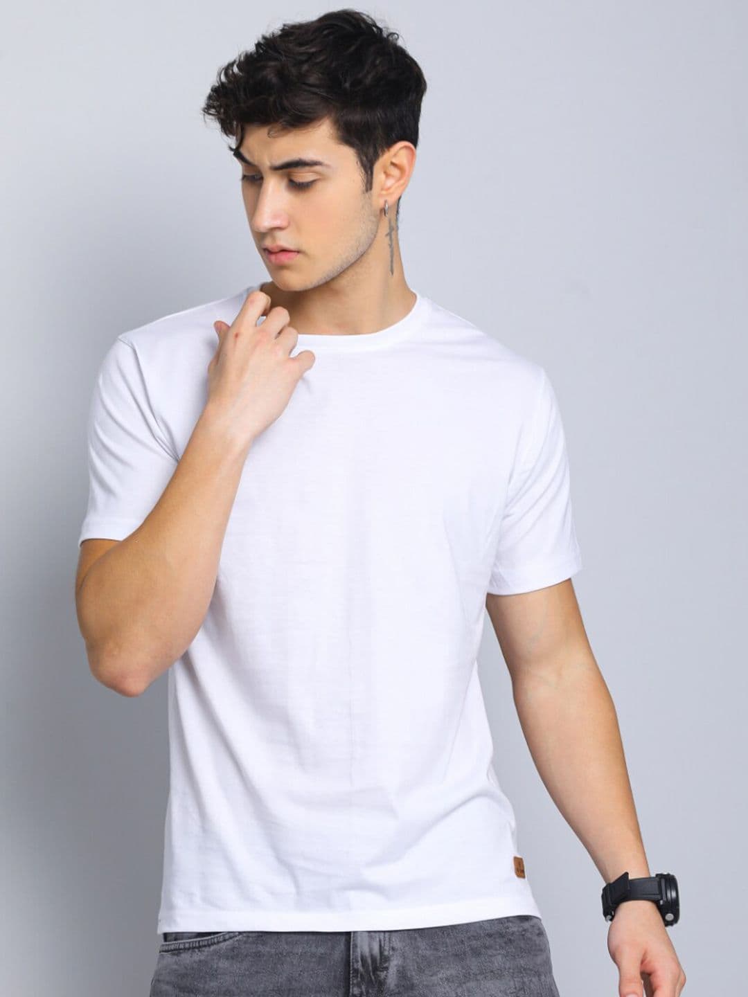 PAUL STREET Round Neck Bio Finish Pure Cotton Slim Fit T-shirt - view 1