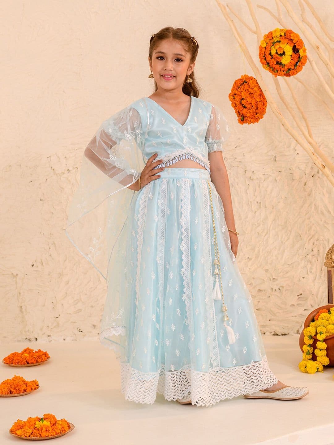 pspeaches Embroidered Thread Work Ready to Wear Lehenga & Blouse With Dupatta - view 1